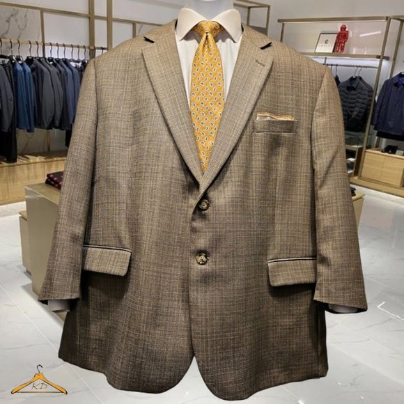 Jos. A. Bank Sport Coat: 48S, 100% Wool,Tan/Brown Plaid, EUC - Picture 2 of 12